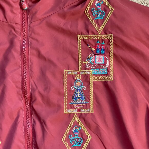 Vintage Adolfo Sport Embroidered Arabian 90s Elephant Orange Zip Jacket Women XL - Picture 4 of 8